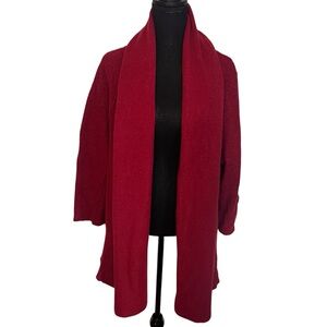 MARLA WYNNE Open Front Cardigan Sz L Red Textured Wool Viscose Blend Lagenlook